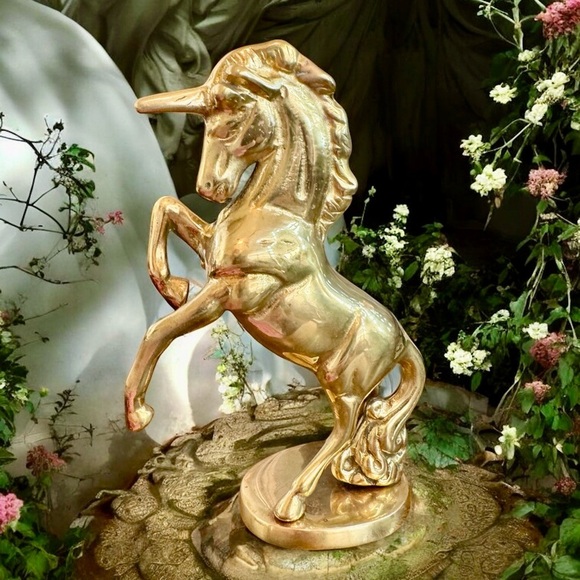 Elegant Vintage Unicorn Solid Brass Statue Art Figurine - Picture 1 of 15